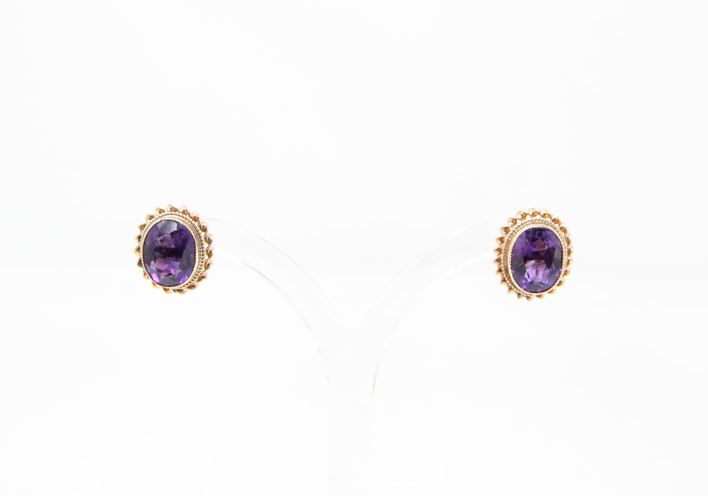 Vintage 1975 Hallmarked Solid 9ct 9k Gold Amethyst Solitaire Stud Earrings