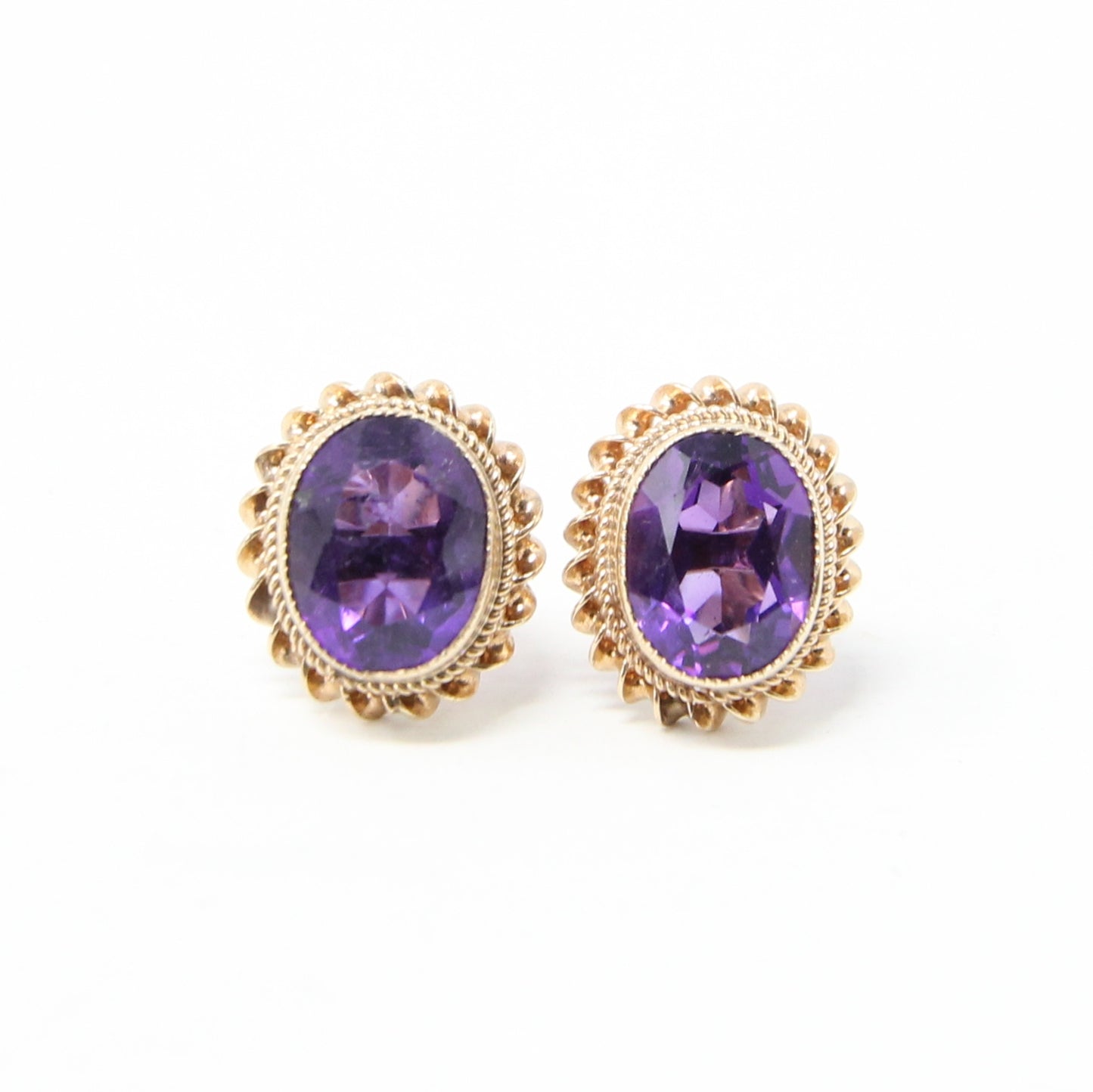 Vintage 1975 Hallmarked Solid 9ct 9k Gold Amethyst Solitaire Stud Earrings