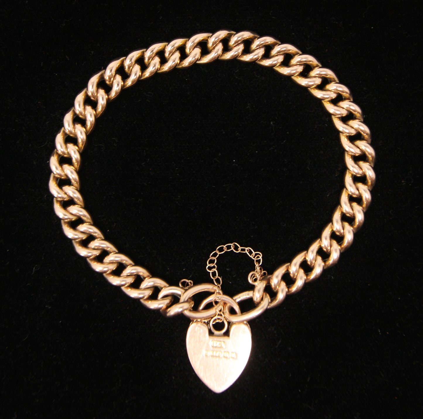 Antique Edwardian 1902 Hallmarked Solid 9ct 9k Gold Curb Chain Bracelet Heart Padlock 7.5''
