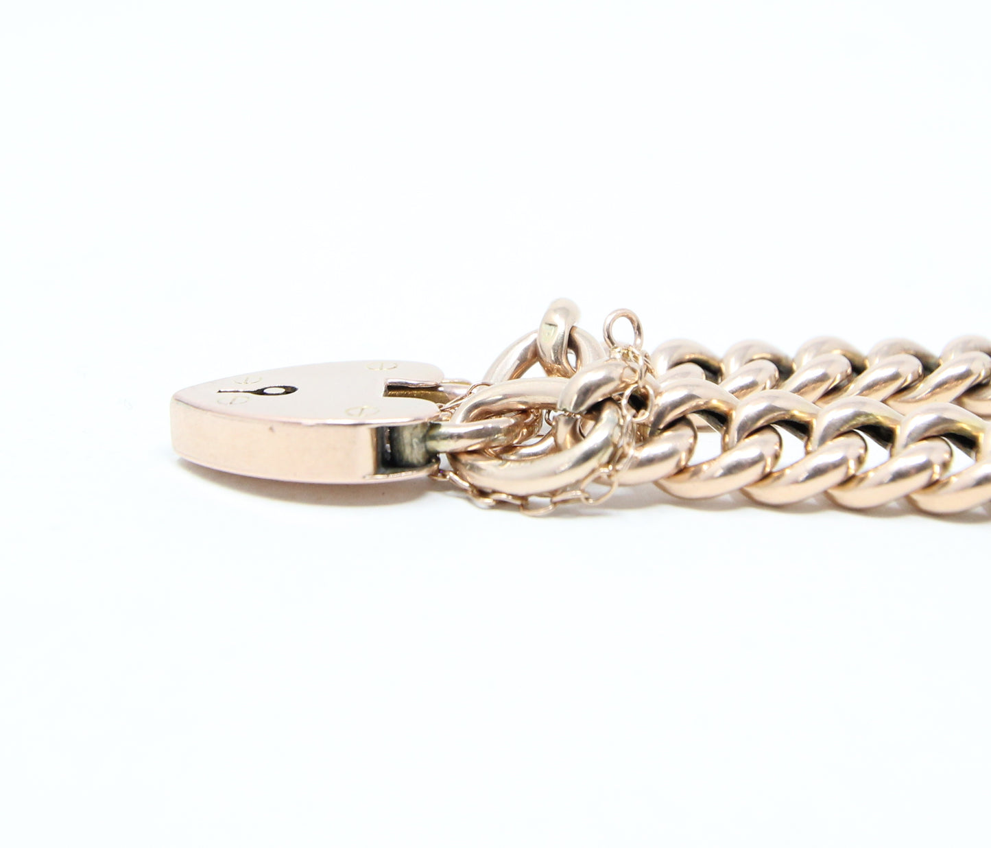 Antique Edwardian 1902 Hallmarked Solid 9ct 9k Gold Curb Chain Bracelet Heart Padlock 7.5''