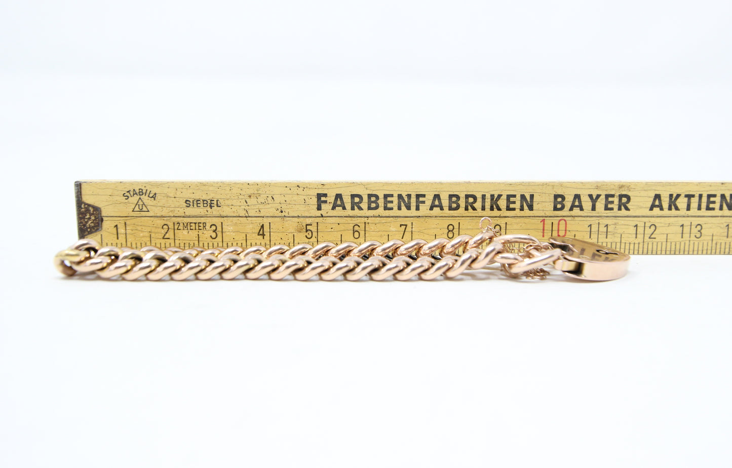 Antique Edwardian 1902 Hallmarked Solid 9ct 9k Gold Curb Chain Bracelet Heart Padlock 7.5''