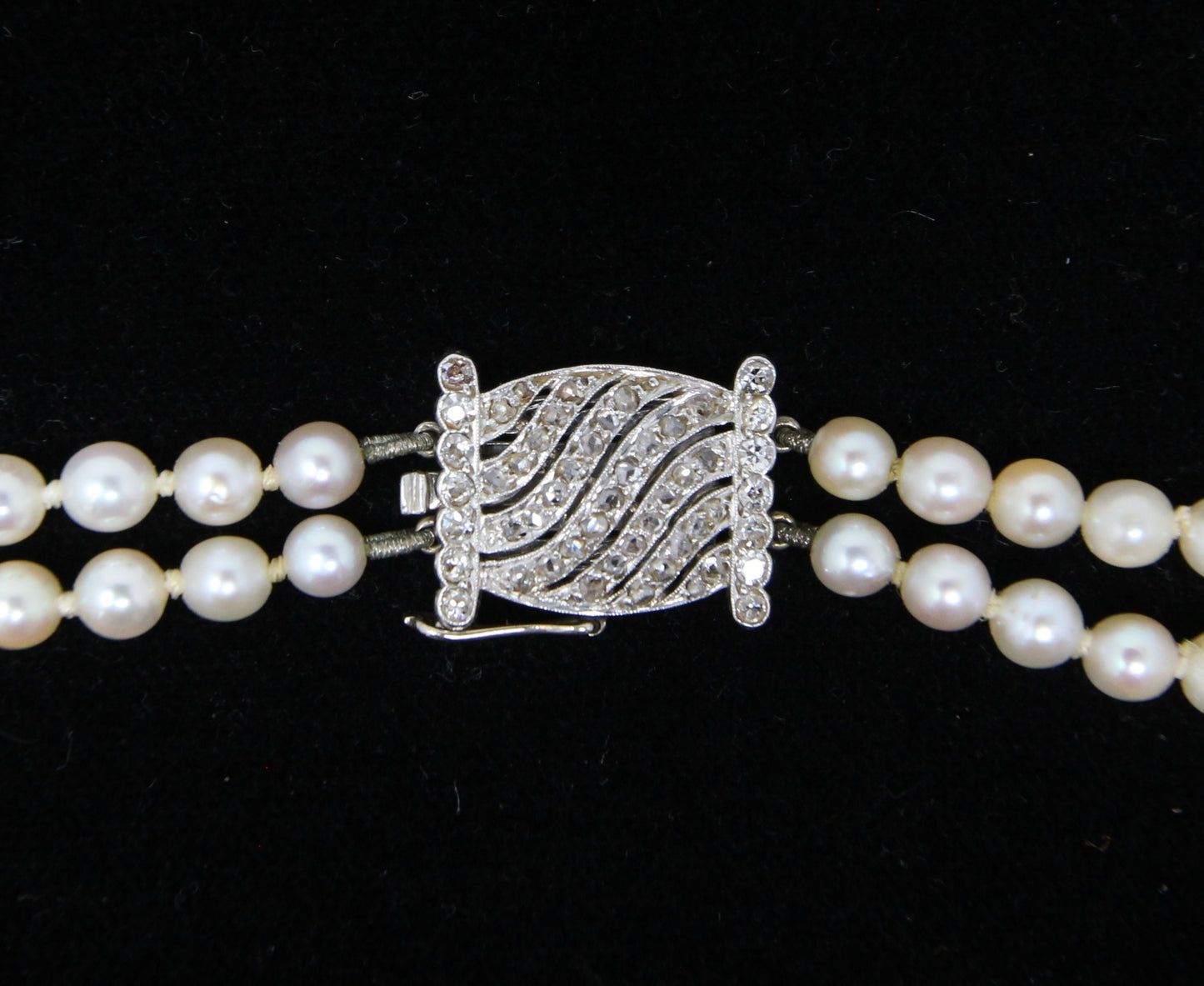 Antique Victorian Solid 18ct 18k White Gold Diamond Clasp Cultured Pearl Necklace 17.5''