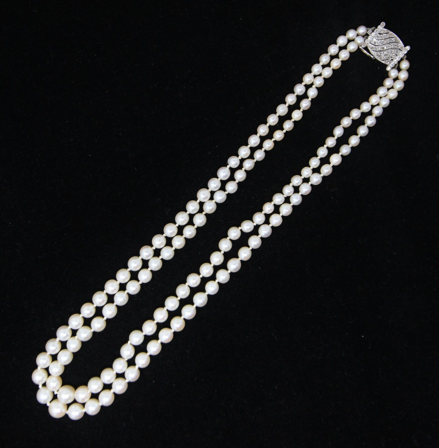 Antique Victorian Solid 18ct 18k White Gold Diamond Clasp Cultured Pearl Necklace 17.5''