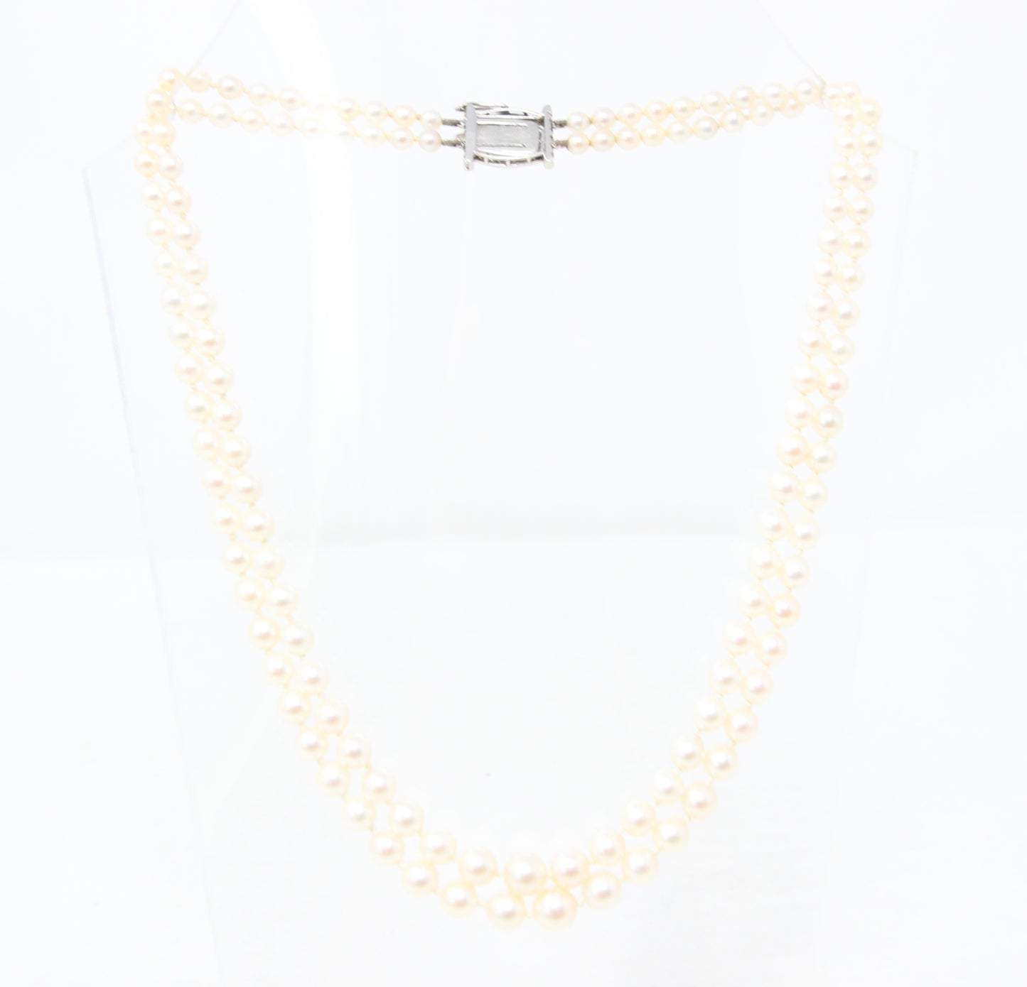 Antique Victorian Solid 18ct 18k White Gold Diamond Clasp Cultured Pearl Necklace 17.5''