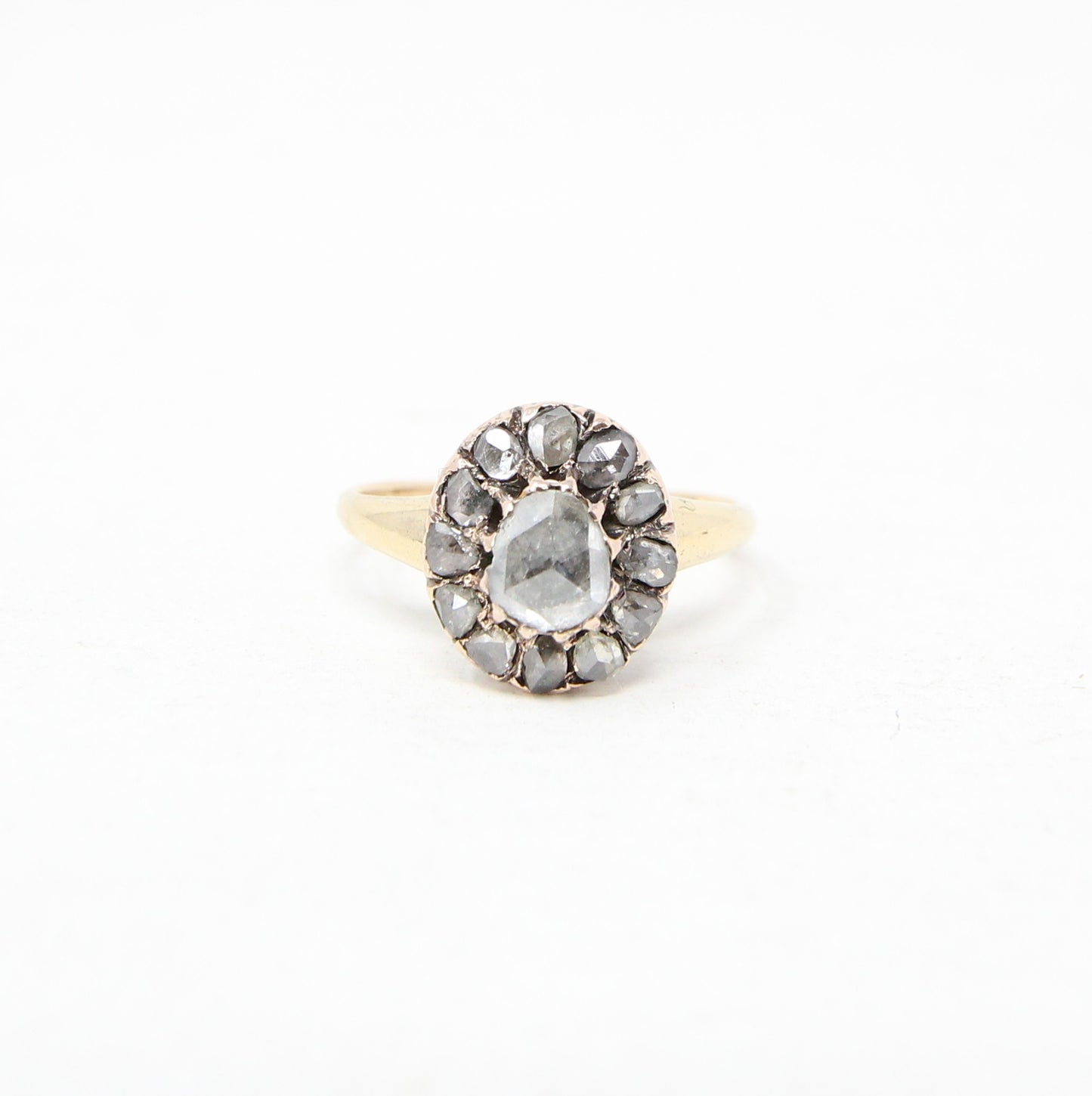 Antique Victorian Solid 18ct 18k Gold 0.7Ct Old Rose Cut Diamond Daisy Cluster Ring Size K