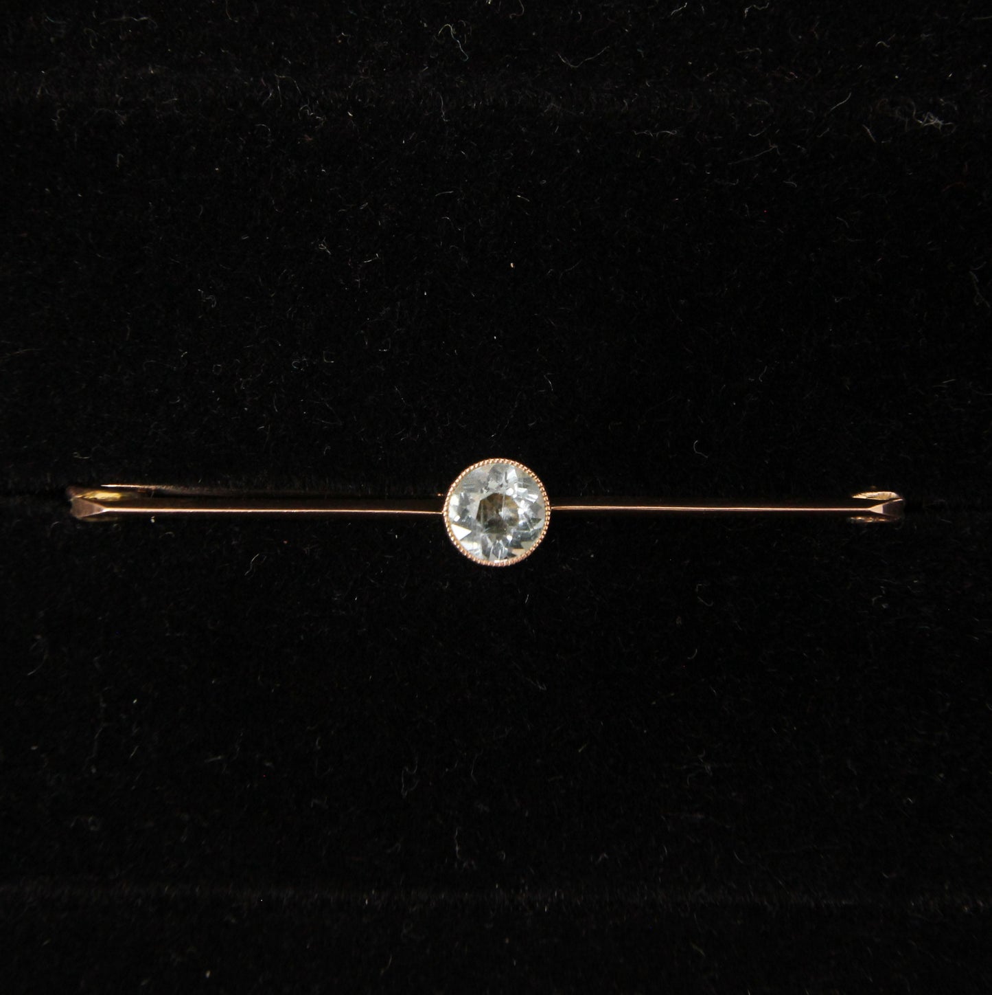 Antique Edwardian Hallmarked Solid 9ct 9k Gold Aquamarine Bezel Bar Brooch Safety Pin