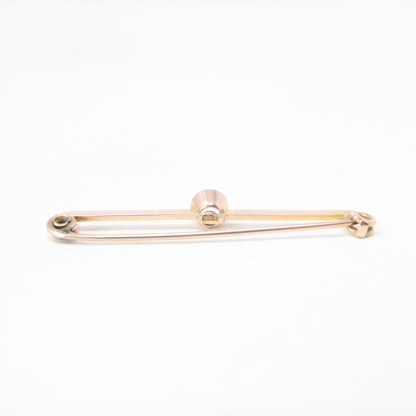 Antique Edwardian Hallmarked Solid 9ct 9k Gold Aquamarine Bezel Bar Brooch Safety Pin