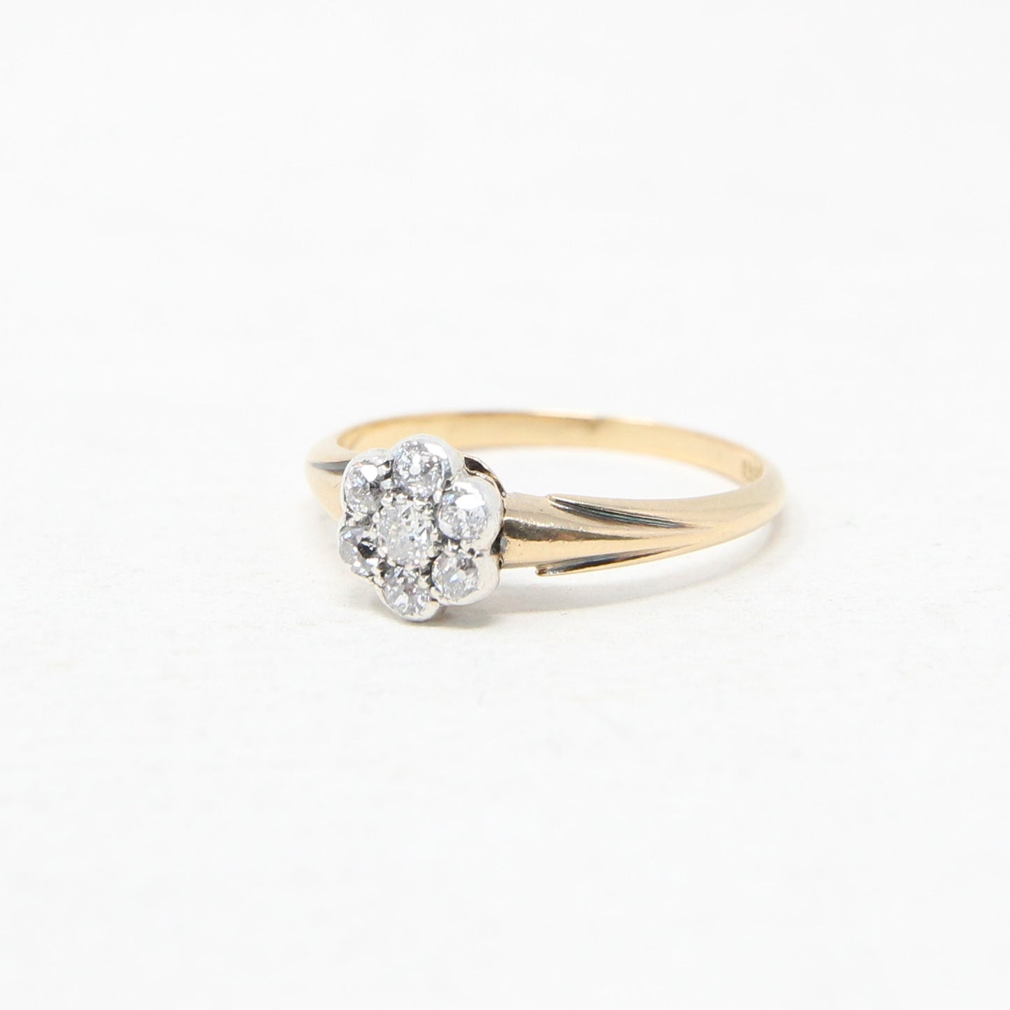 Antique Edwardian Solid 18ct 18k Gold 0.25Ct Old Cut Diamond Daisy Flower Ring Size N