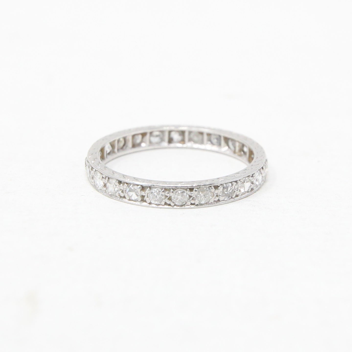 Antique Art Deco Solid 18ct White Gold 0.5Ct Diamond Full Eternity Ring Size J 1/2 Vintage