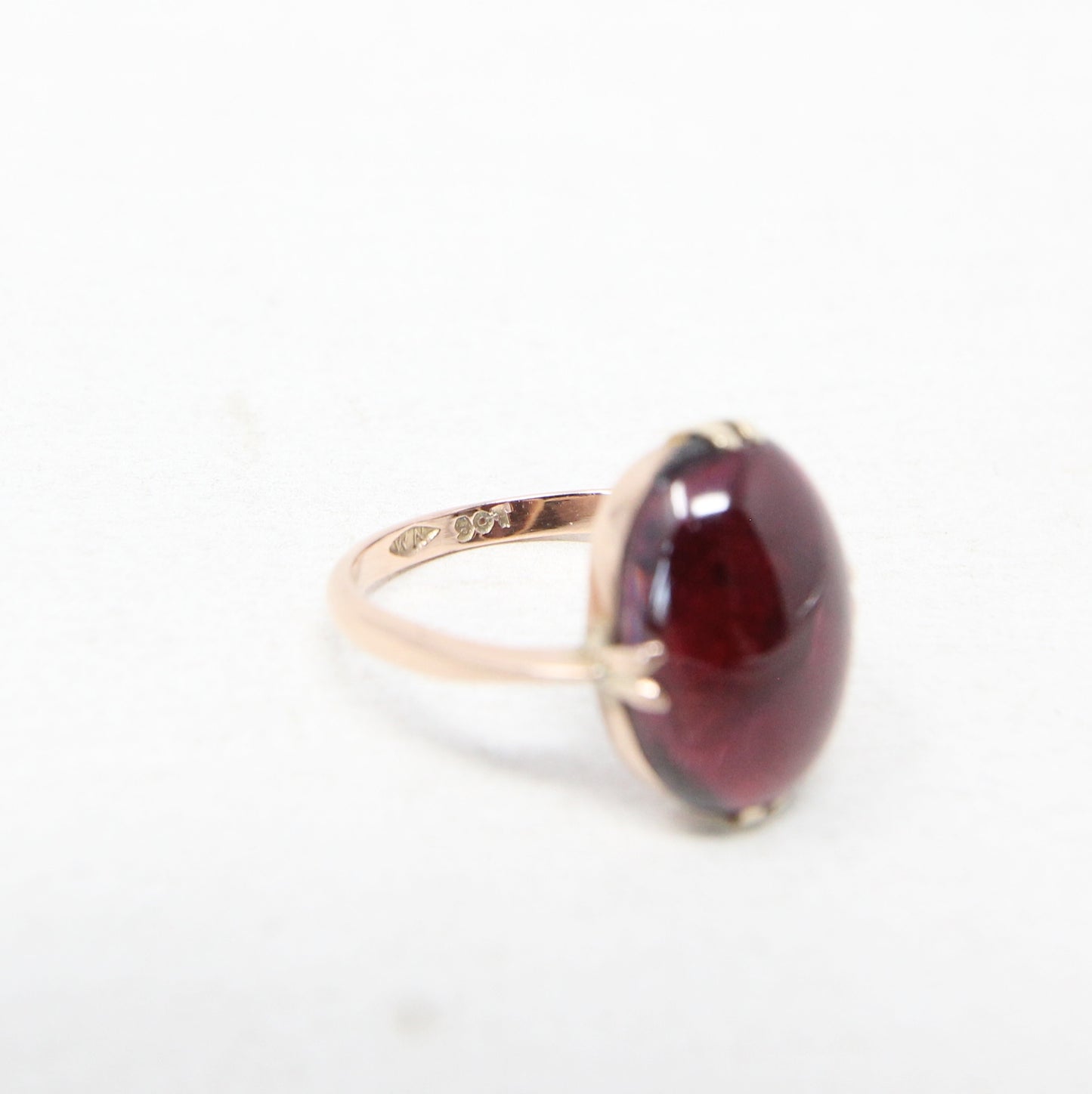 Antique Victorian HM Solid 9ct 9k Rose Gold 8Ct Almandine Garnet Solitaire Ring Size L 1/2