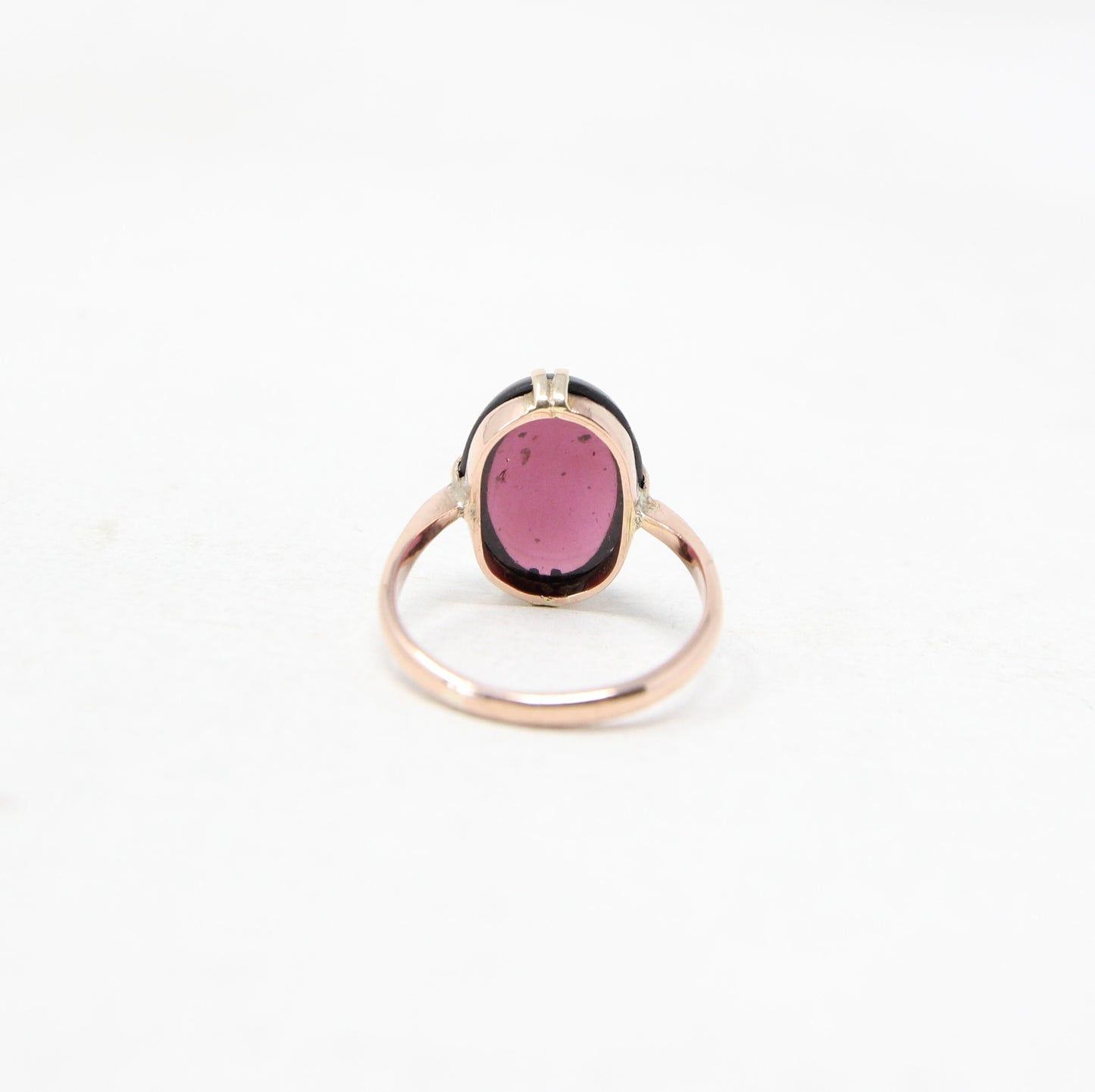 Antique Victorian HM Solid 9ct 9k Rose Gold 8Ct Almandine Garnet Solitaire Ring Size L 1/2