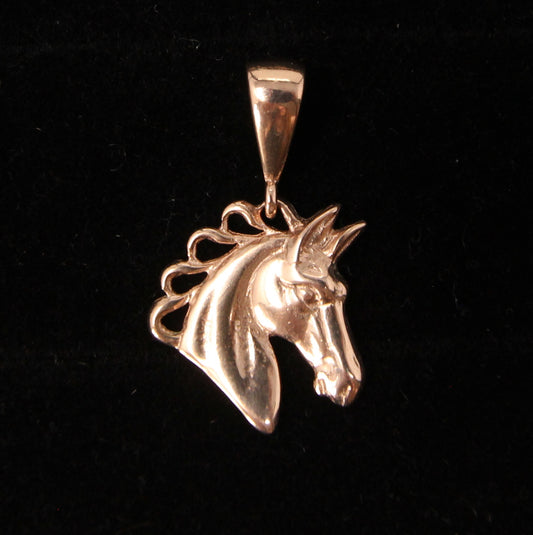 Vintage English Hallmarked Solid 9ct Rose Gold Horse Head Pendant