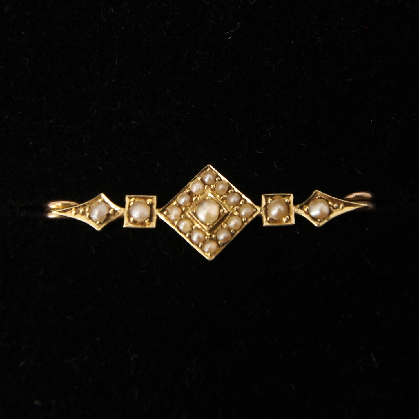 Antique Victorian Solid 9ct 9k Gold Seed Pearl Bar Gypsy Brooch Safety Pin