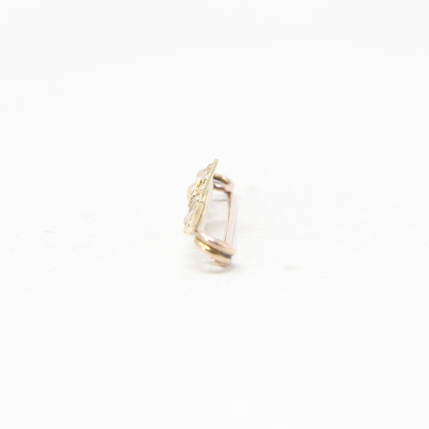 Antique Victorian Solid 9ct 9k Gold Seed Pearl Bar Gypsy Brooch Safety Pin