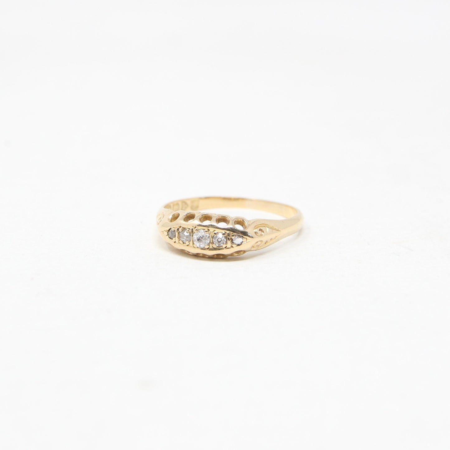 Antique Edwardian 1911 Hallmarked Solid 18ct 18k Gold Diamond Gypsy Boat Ring Size O