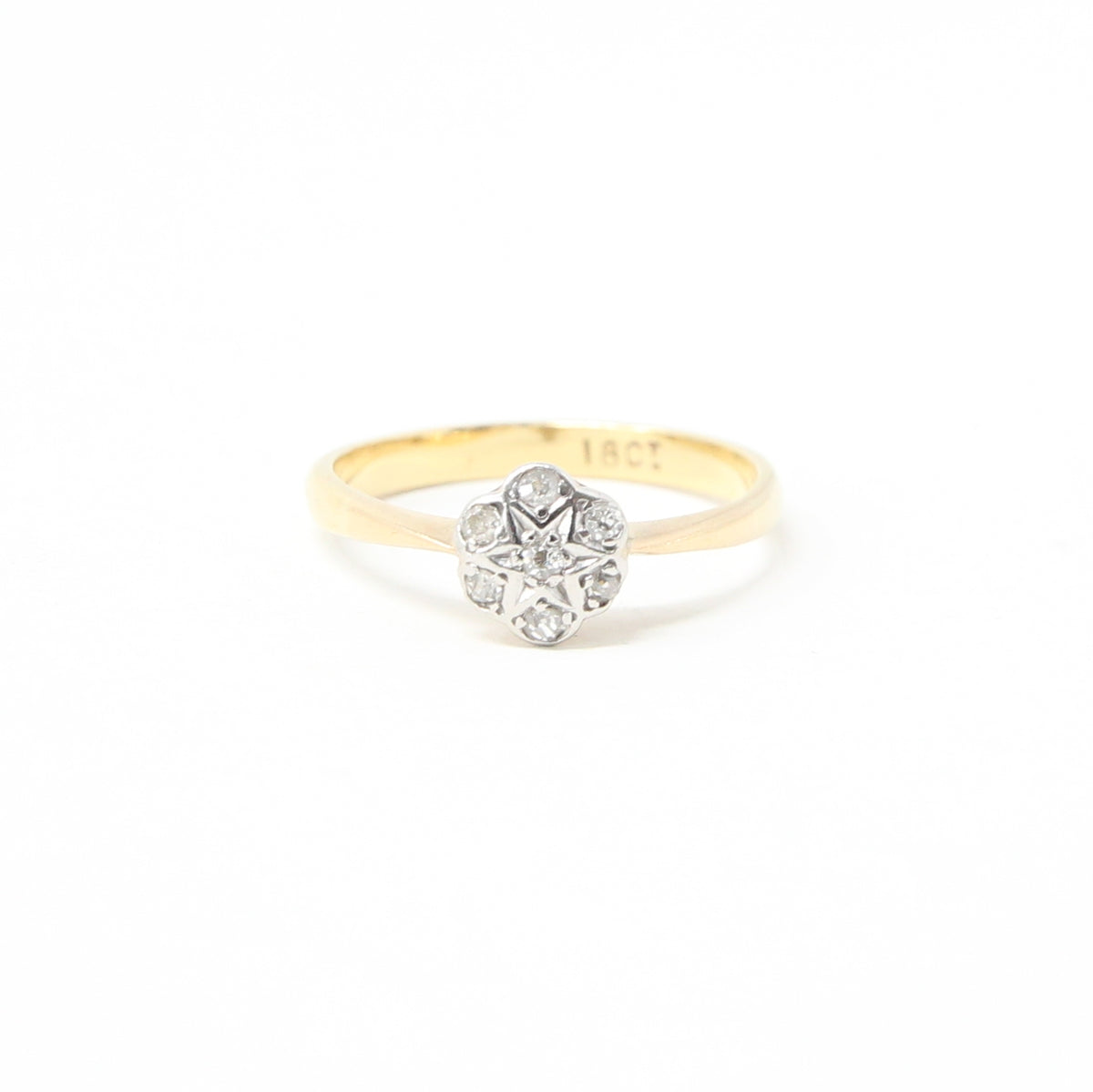 Antique Edwardian Hallmarked Solid 18ct 18k Gold Old Cut Diamond Star Daisy Ring Size K