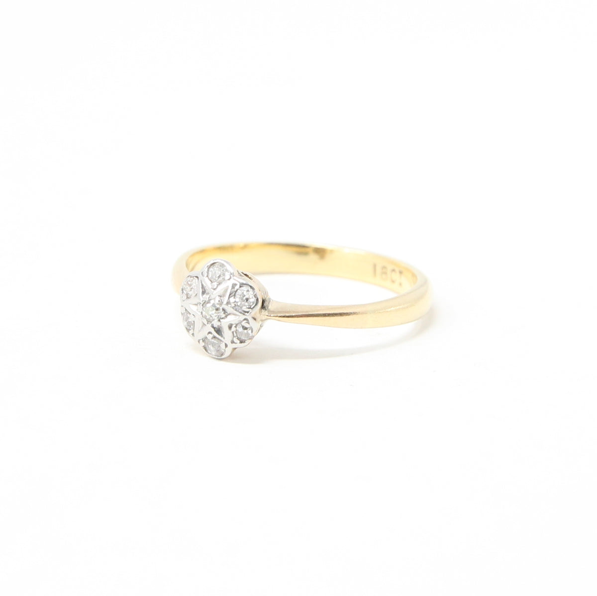 Antique Edwardian Hallmarked Solid 18ct 18k Gold Old Cut Diamond Star Daisy Ring Size K