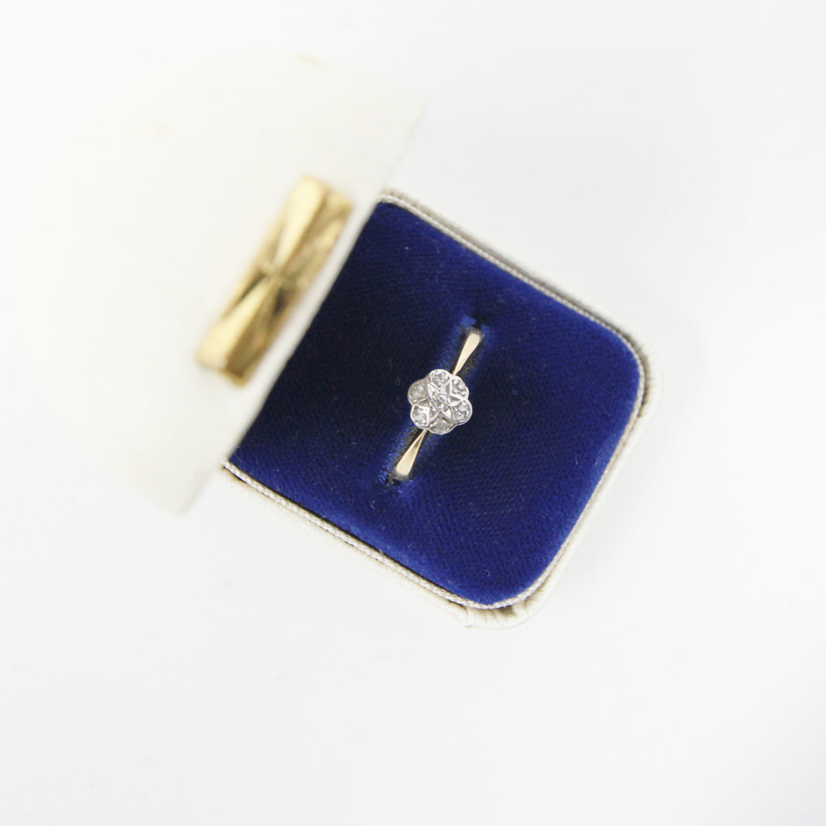 Antique Edwardian Hallmarked Solid 18ct 18k Gold Old Cut Diamond Star Daisy Ring Size K