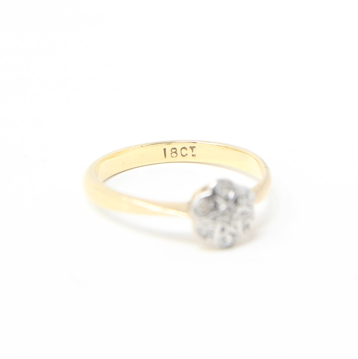 Antique Edwardian Hallmarked Solid 18ct 18k Gold Old Cut Diamond Star Daisy Ring Size K