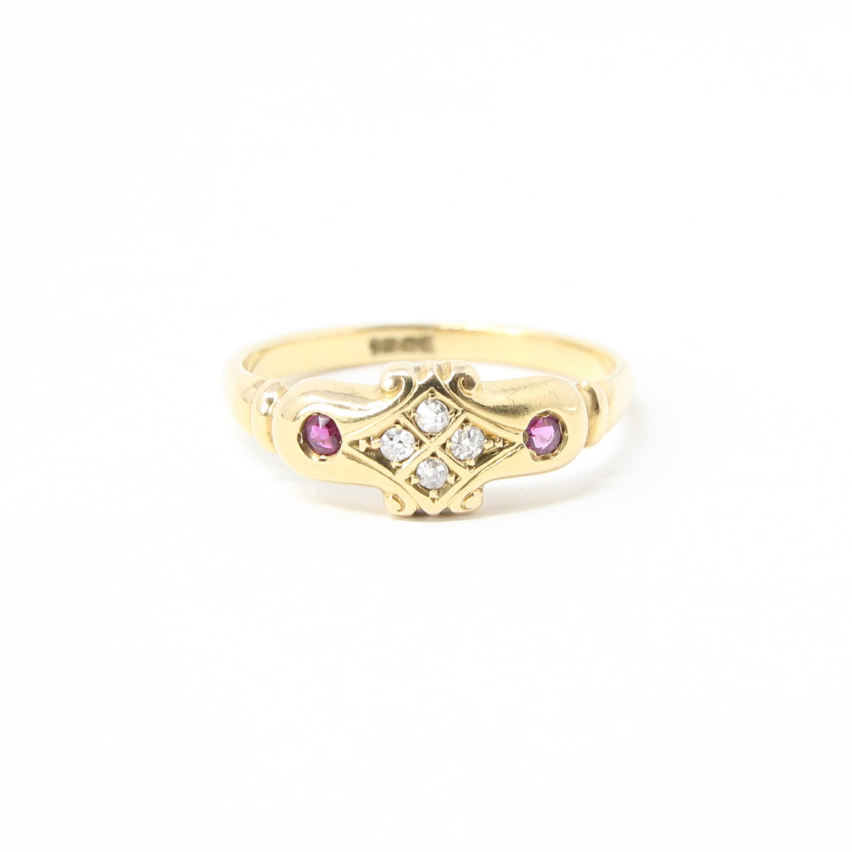 Antique Edwardian Hallmarked Solid 18ct 18k Gold Old Cut Diamond Ruby Ring Size Q