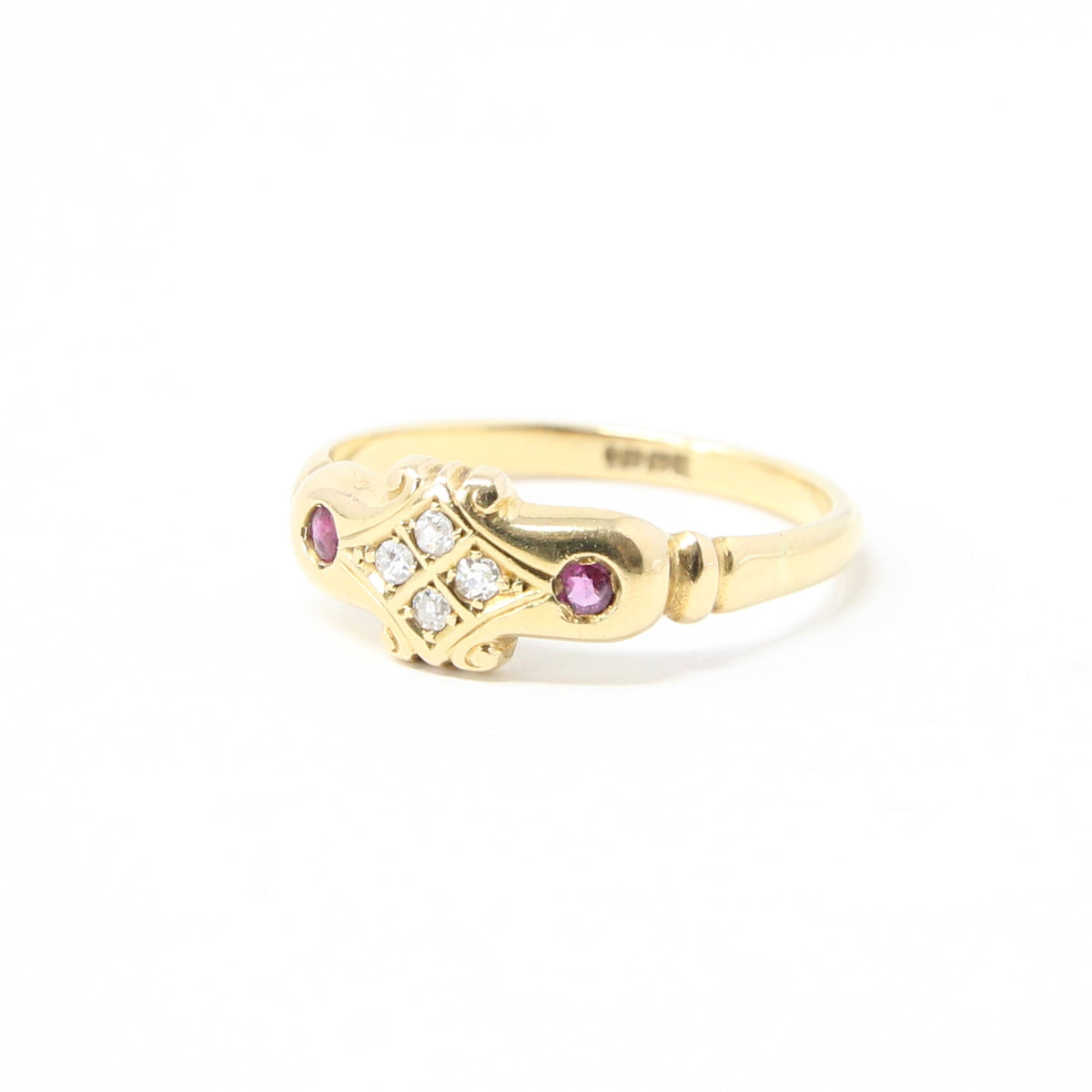 Antique Edwardian Hallmarked Solid 18ct 18k Gold Old Cut Diamond Ruby Ring Size Q