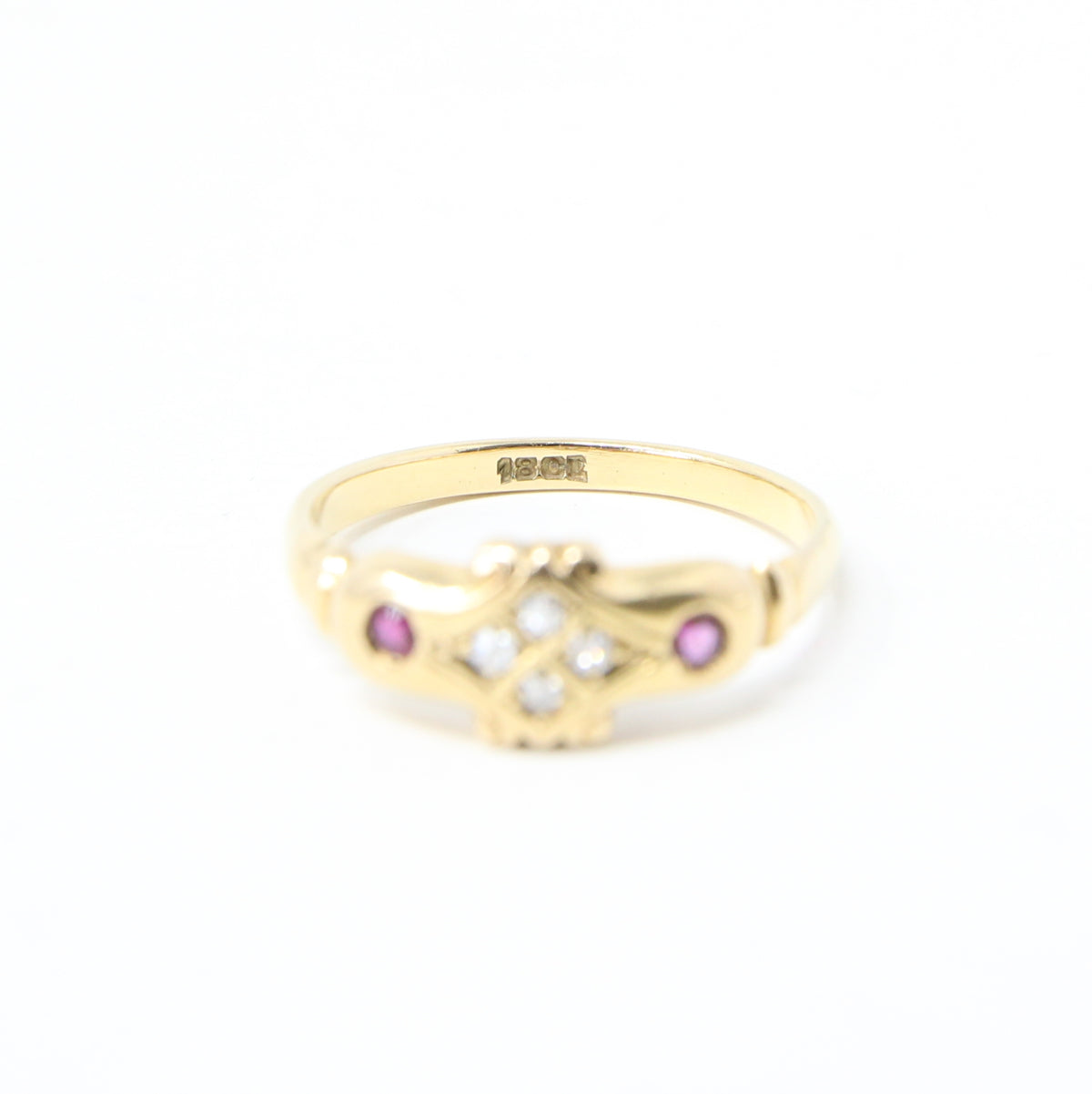 Antique Edwardian Hallmarked Solid 18ct 18k Gold Old Cut Diamond Ruby Ring Size Q