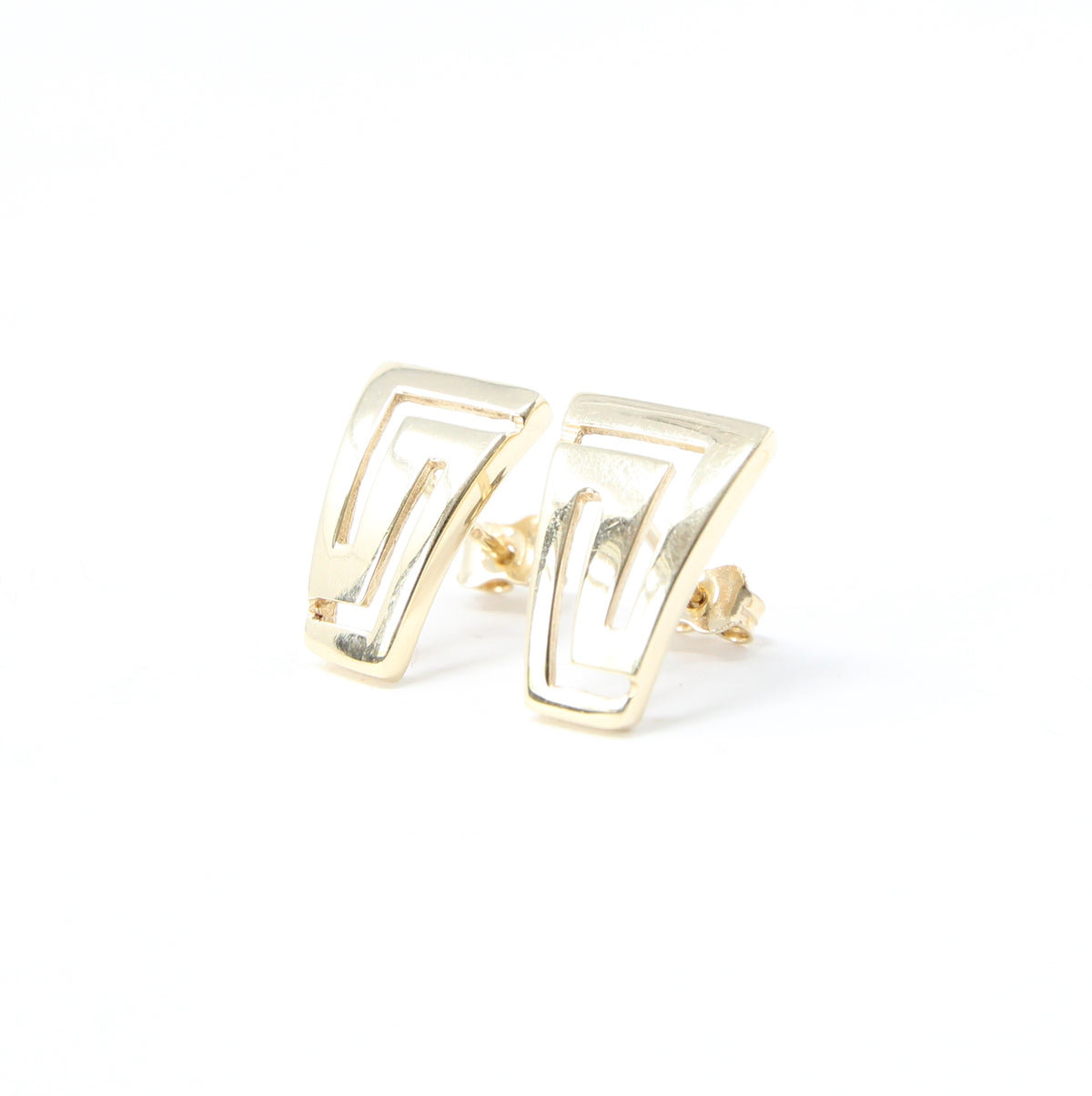 Vintage Greek Hallmarked Solid 14ct 14k Gold 585 Large Key Stud Earrings 3.15g