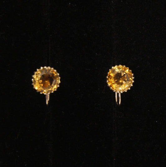 Antique Victorian Hallmarked Solid 9ct 9k Gold 4Ct Citrine Solitaire Screw Back Earrings