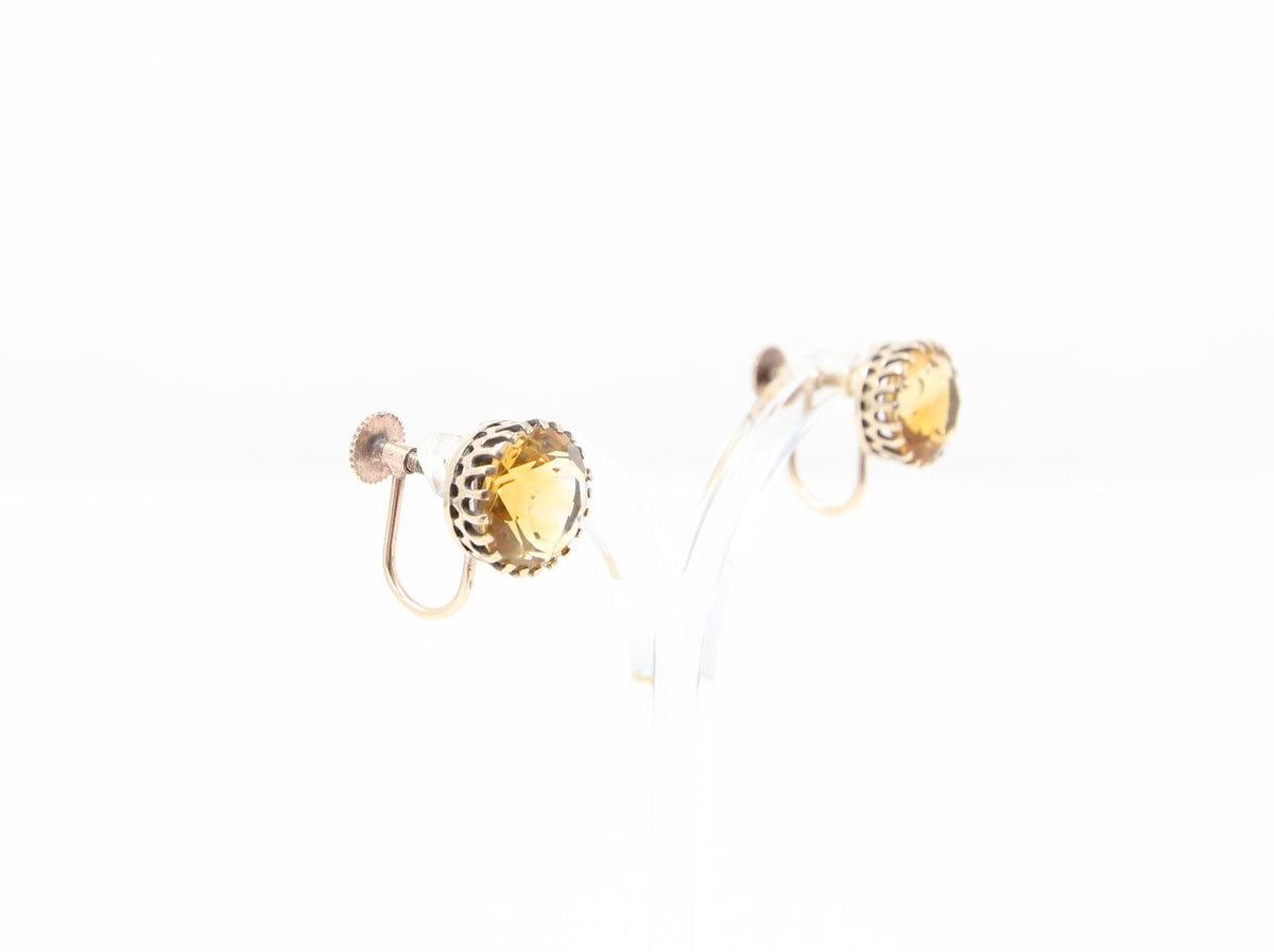 Antique Victorian Hallmarked Solid 9ct 9k Gold 4Ct Citrine Solitaire Screw Back Earrings