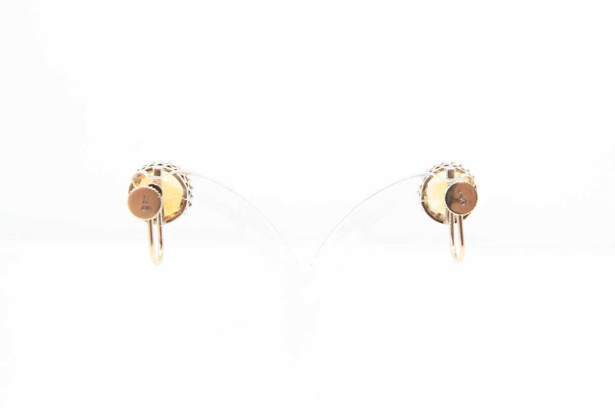 Antique Victorian Hallmarked Solid 9ct 9k Gold 4Ct Citrine Solitaire Screw Back Earrings
