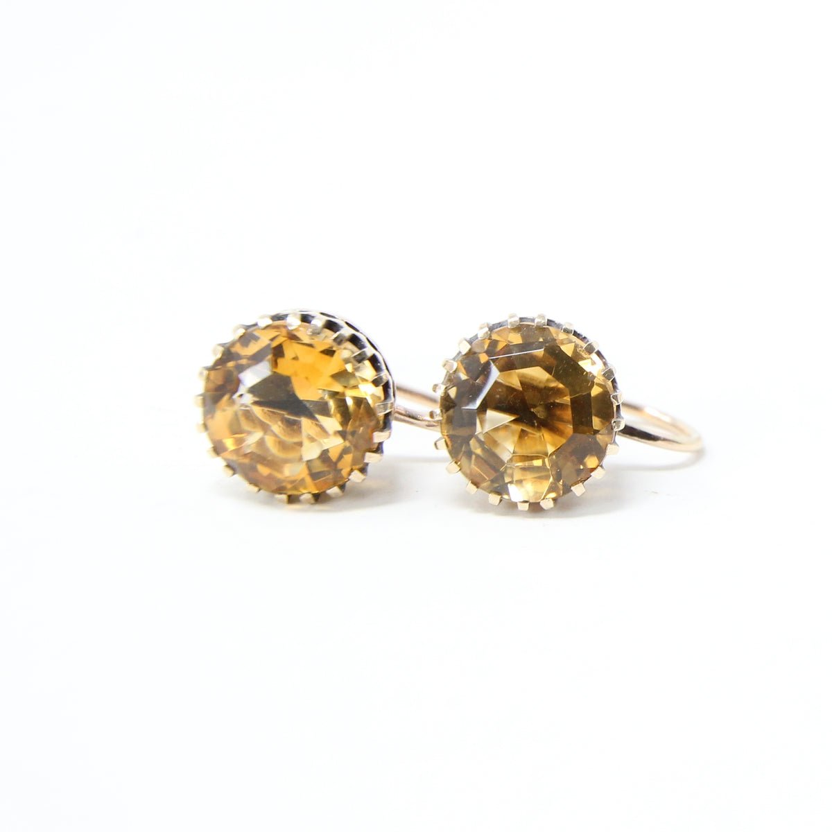 Antique Victorian Hallmarked Solid 9ct 9k Gold 4Ct Citrine Solitaire Screw Back Earrings
