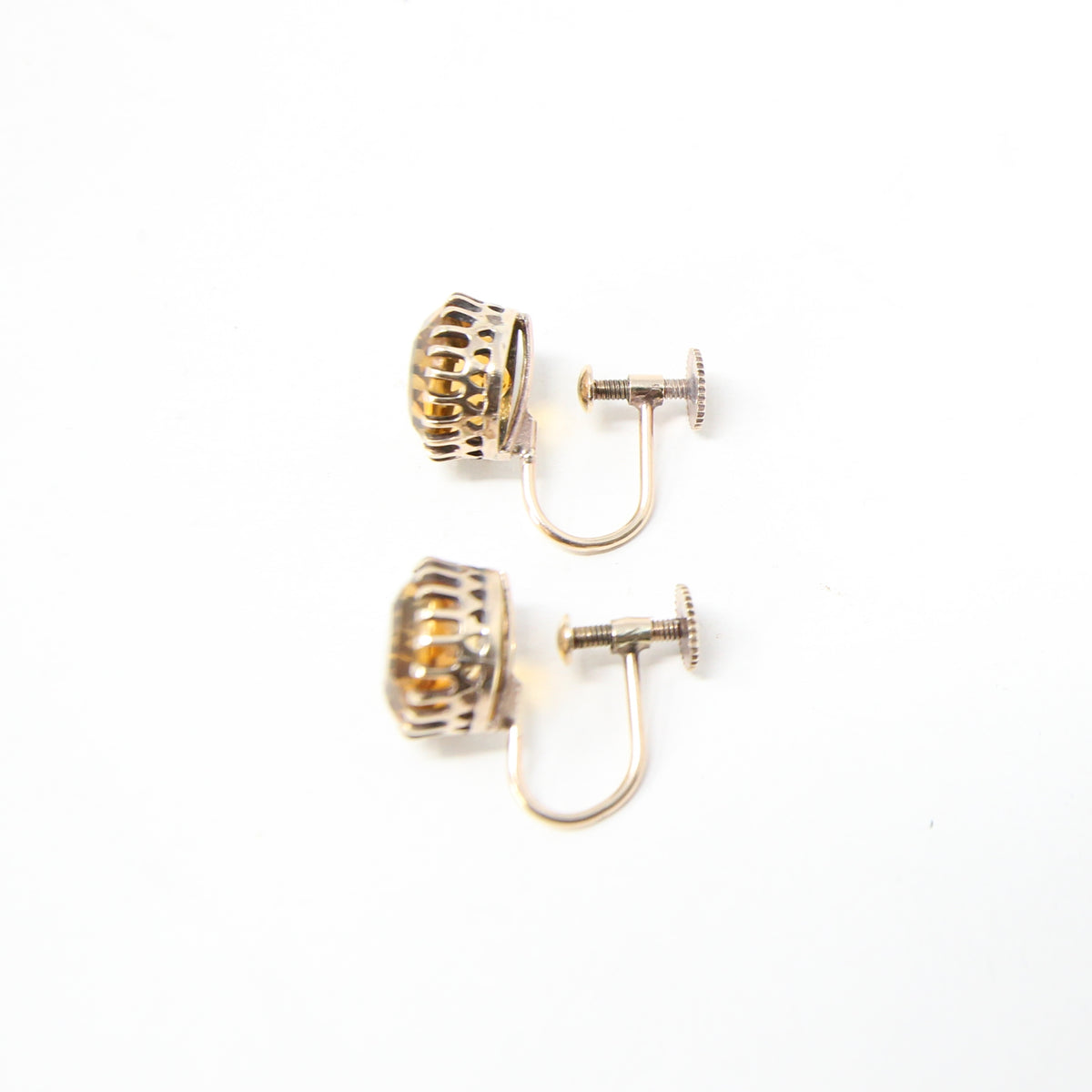 Antique Victorian Hallmarked Solid 9ct 9k Gold 4Ct Citrine Solitaire Screw Back Earrings