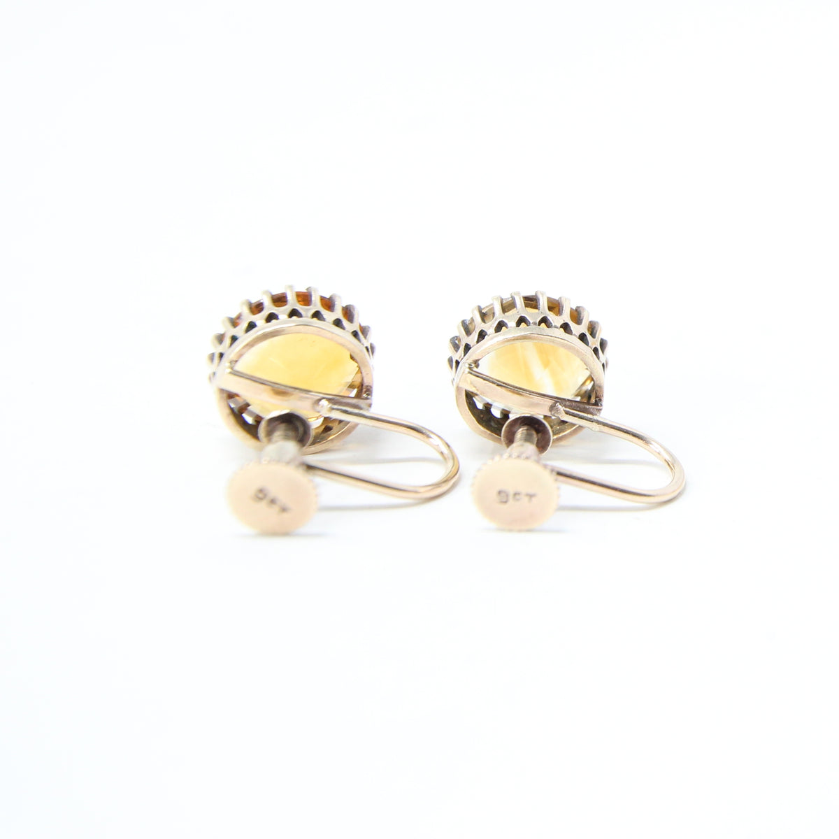 Antique Victorian Hallmarked Solid 9ct 9k Gold 4Ct Citrine Solitaire Screw Back Earrings
