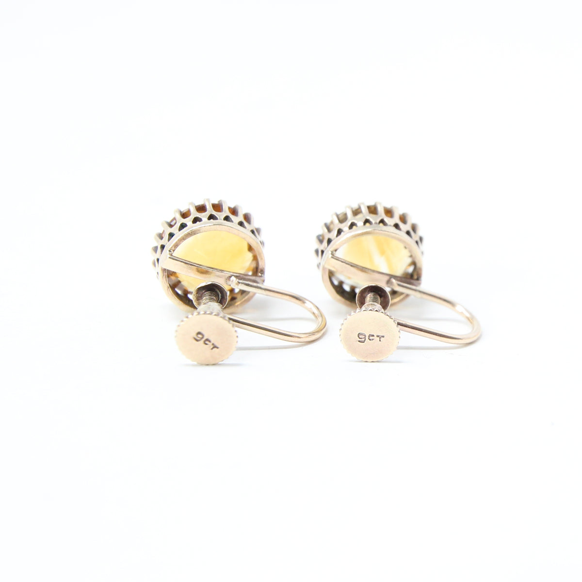 Antique Victorian Hallmarked Solid 9ct 9k Gold 4Ct Citrine Solitaire Screw Back Earrings