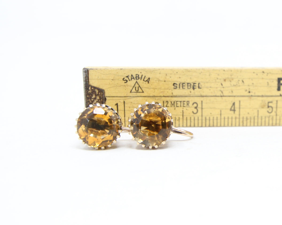 Antique Victorian Hallmarked Solid 9ct 9k Gold 4Ct Citrine Solitaire Screw Back Earrings
