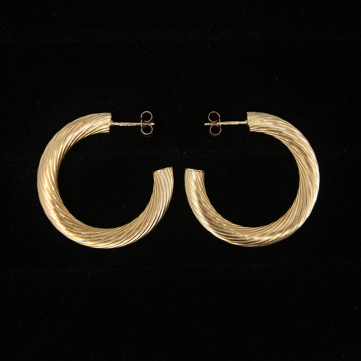 Vintage 1991 Hallmarked Solid 9ct 9k Gold Large Twisted Hoop Stud Earrings 4.4g