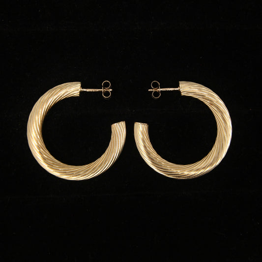 Vintage 1991 Hallmarked Solid 9ct 9k Gold Large Twisted Hoop Stud Earrings 4.4g