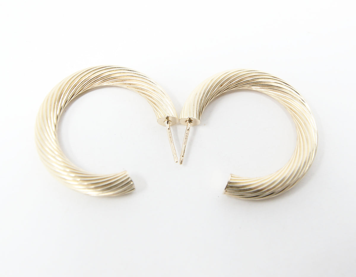 Vintage 1991 Hallmarked Solid 9ct 9k Gold Large Twisted Hoop Stud Earrings 4.4g