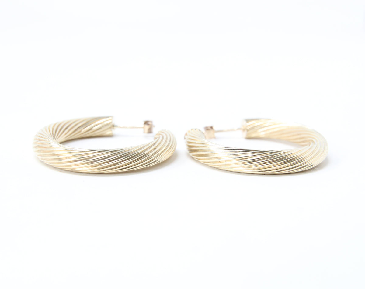 Vintage 1991 Hallmarked Solid 9ct 9k Gold Large Twisted Hoop Stud Earrings 4.4g