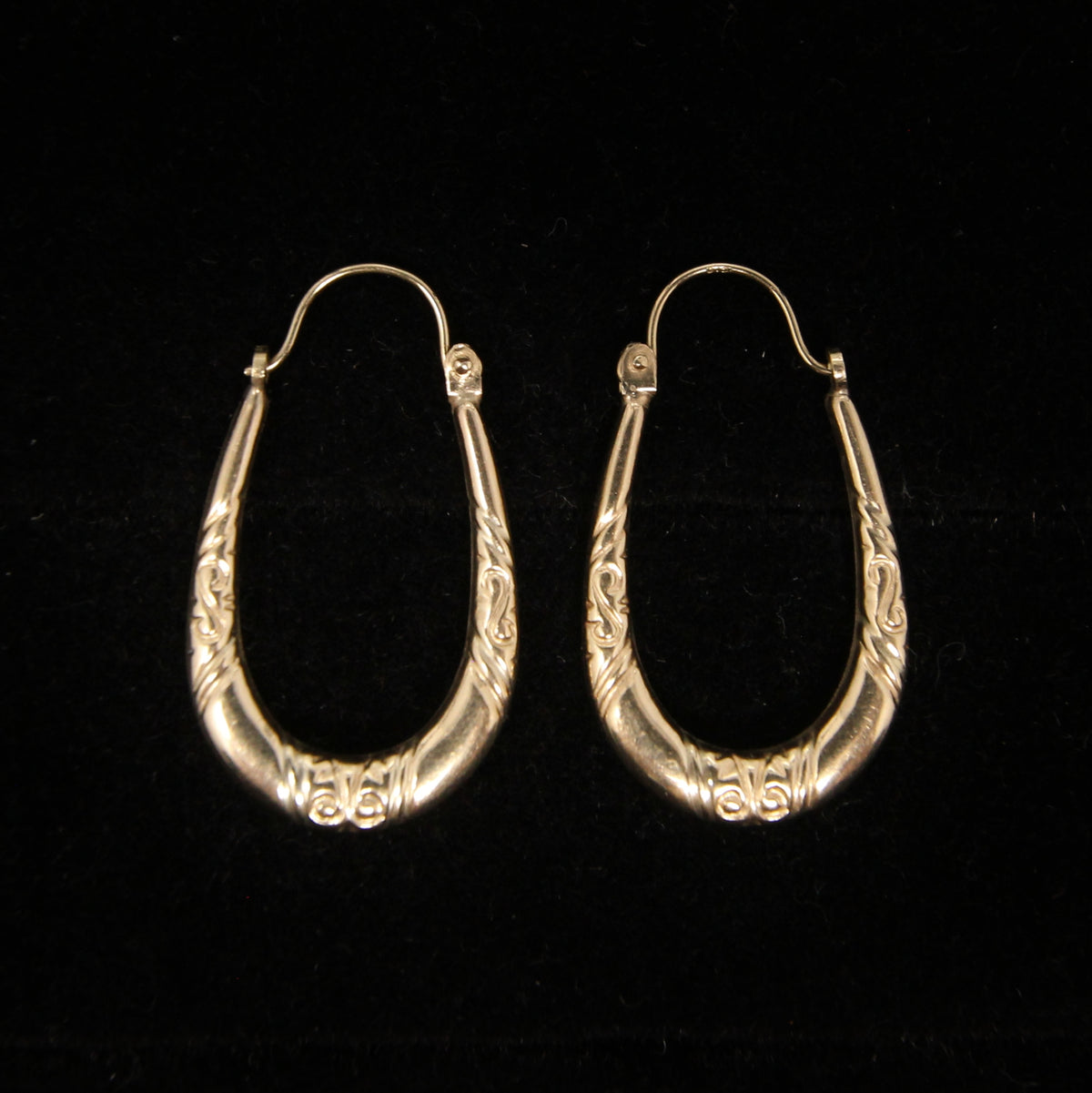 Vintage 1990's Hallmarked Solid 9ct 9k Gold Oval Creole Hoop Earrings Hoops