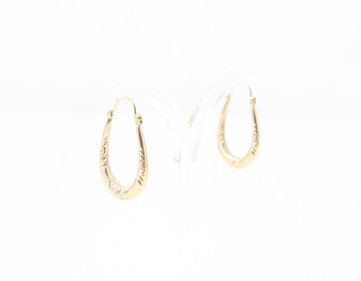 Vintage 1990's Hallmarked Solid 9ct 9k Gold Oval Creole Hoop Earrings Hoops