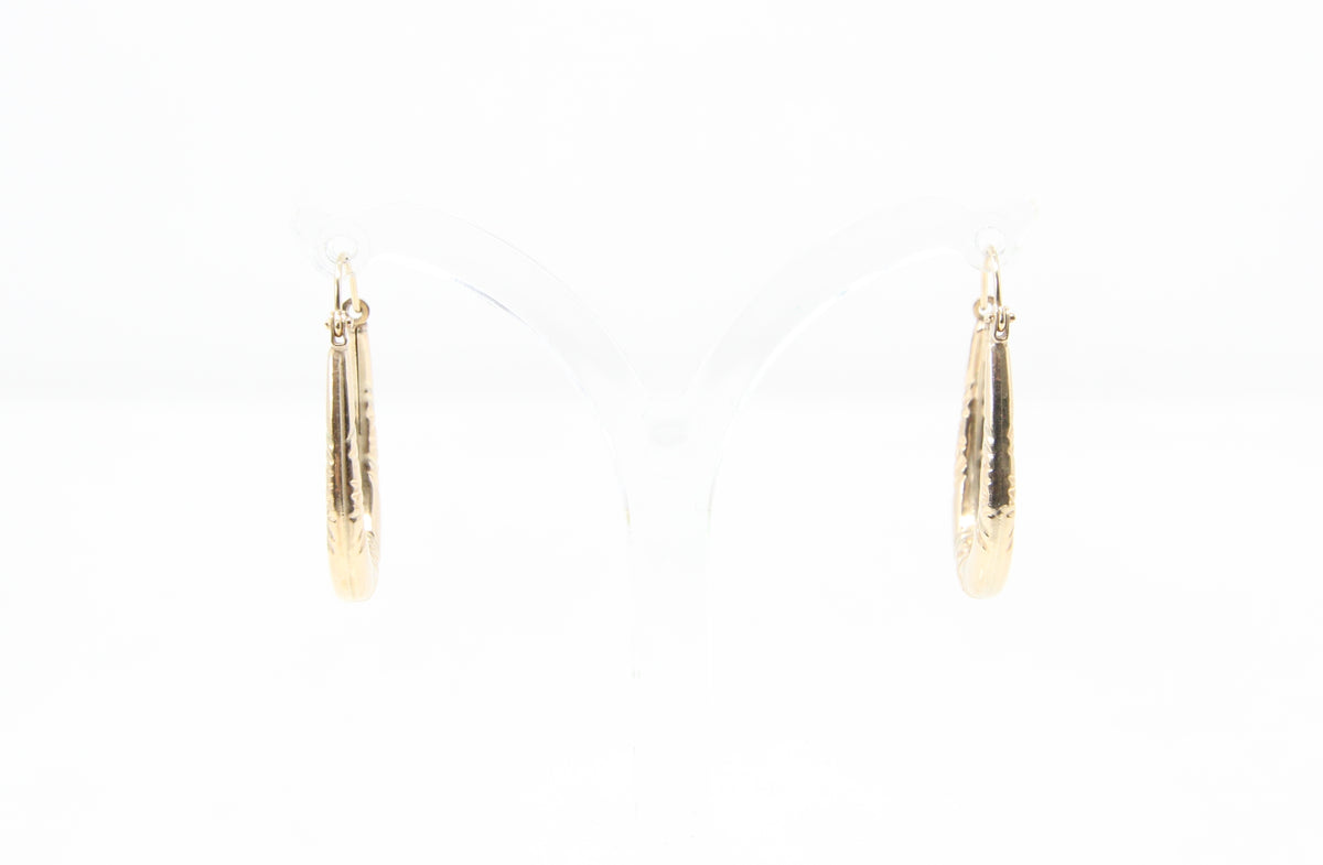 Vintage 1990's Hallmarked Solid 9ct 9k Gold Oval Creole Hoop Earrings Hoops