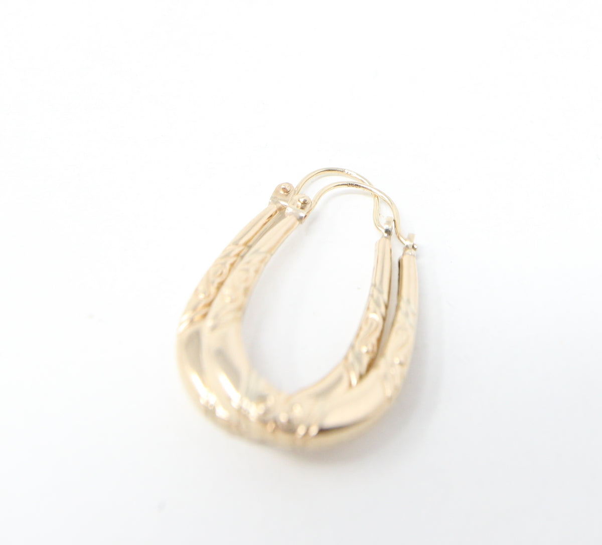 Vintage 1990's Hallmarked Solid 9ct 9k Gold Oval Creole Hoop Earrings Hoops
