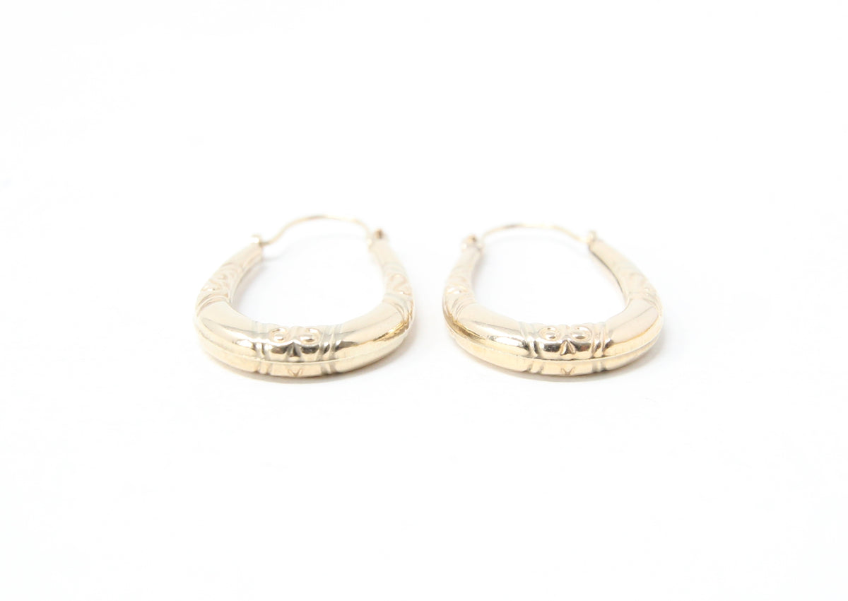Vintage 1990's Hallmarked Solid 9ct 9k Gold Oval Creole Hoop Earrings Hoops