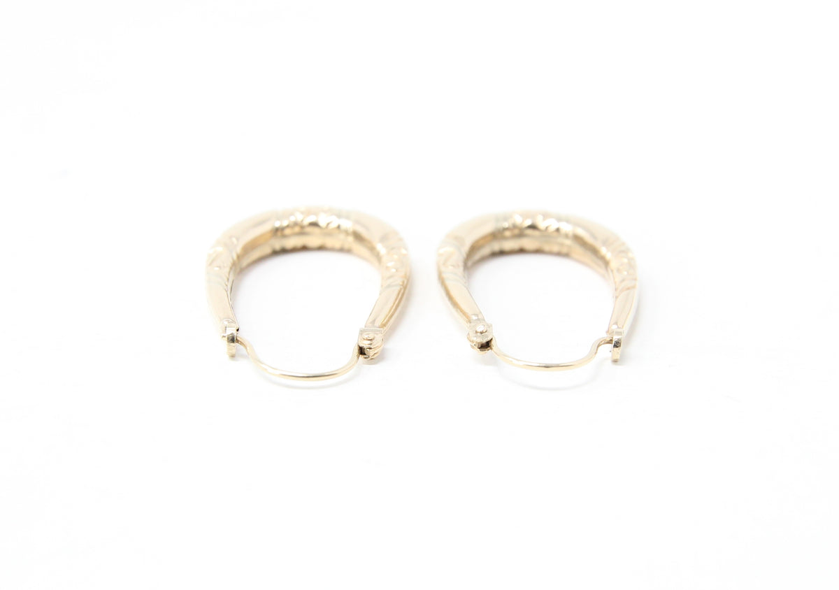Vintage 1990's Hallmarked Solid 9ct 9k Gold Oval Creole Hoop Earrings Hoops