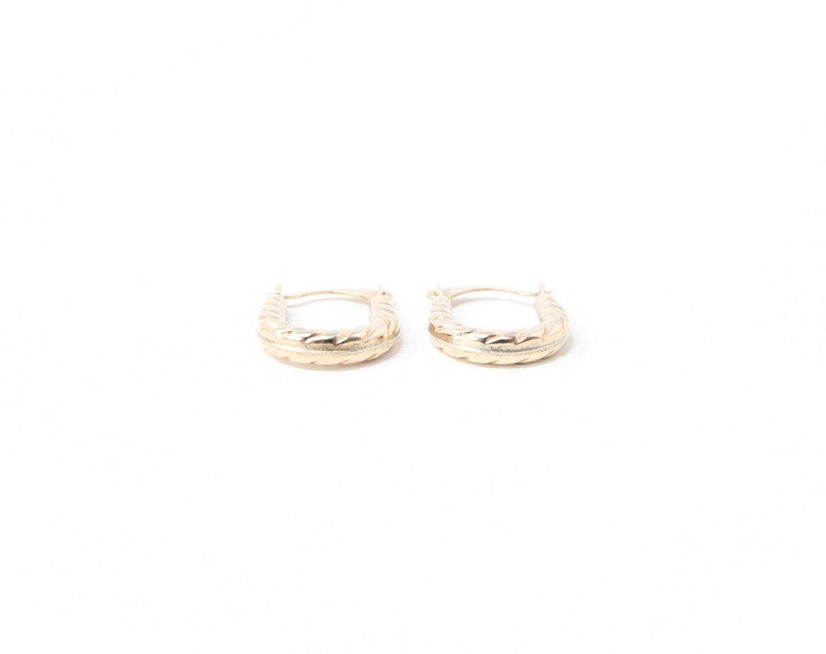 Vintage Hallmarked Solid 9ct 9k Gold Mini Criossant Hoop Huggie Earrings Hoops