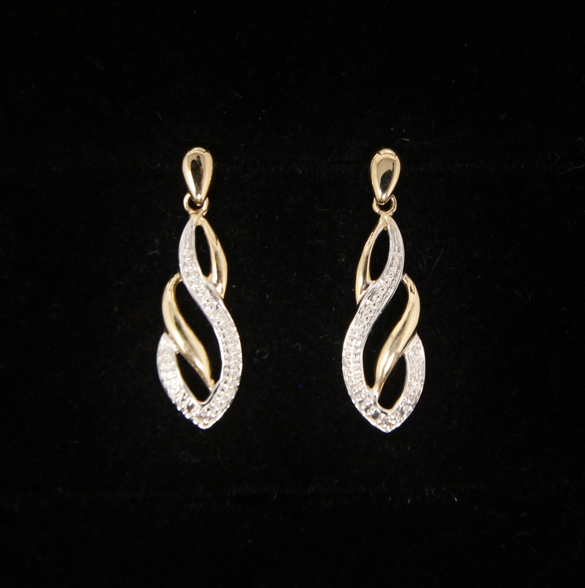 Vintage Hallmarked Solid 9ct 9k Gold Diamond Infinity Drop Stud Earrings