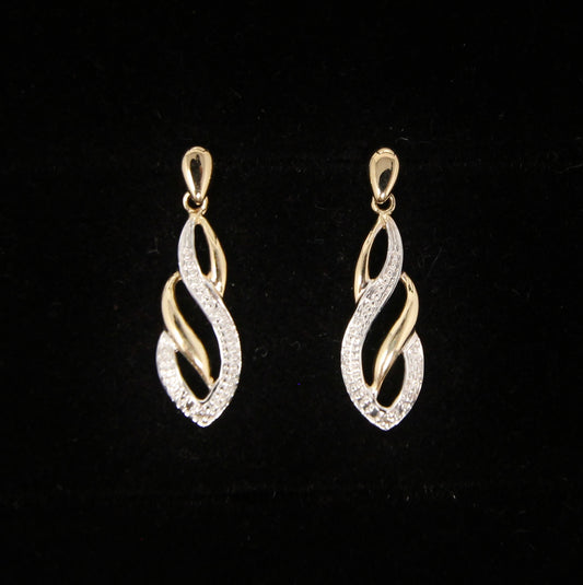 Vintage Hallmarked Solid 9ct 9k Gold Diamond Infinity Drop Stud Earrings