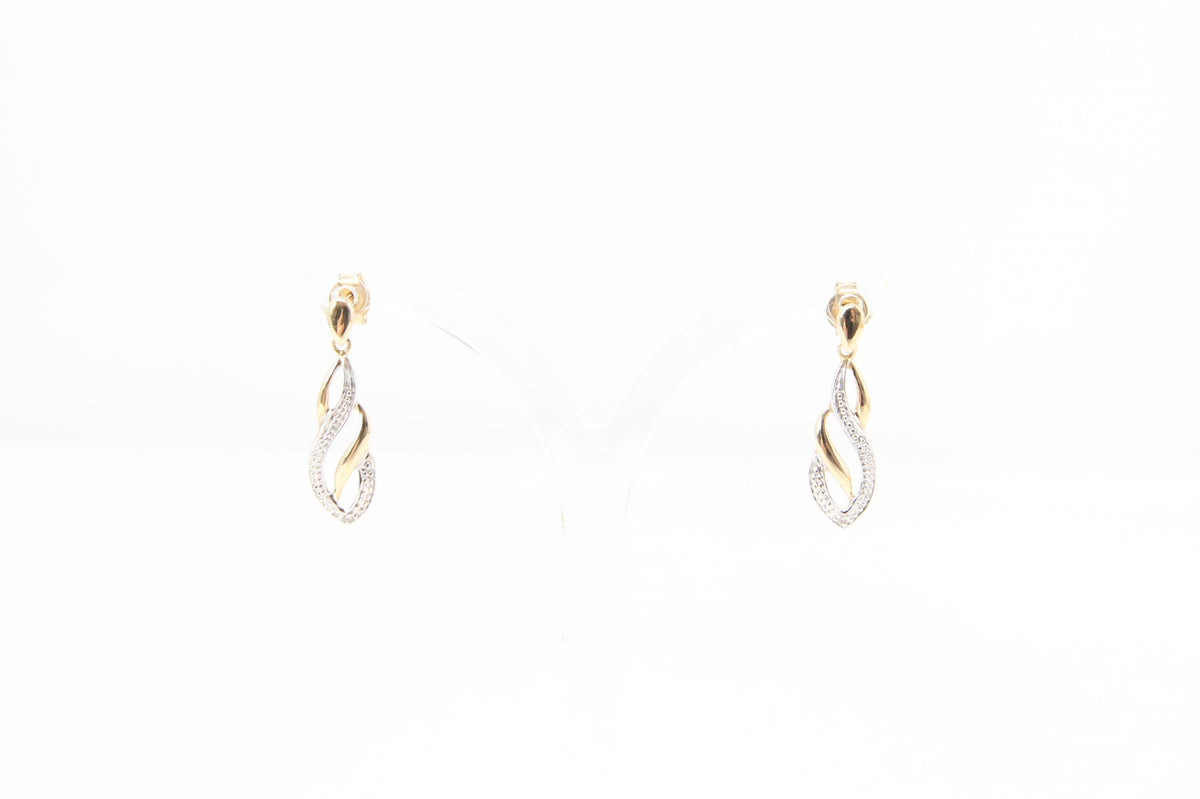 Vintage Hallmarked Solid 9ct 9k Gold Diamond Infinity Drop Stud Earrings