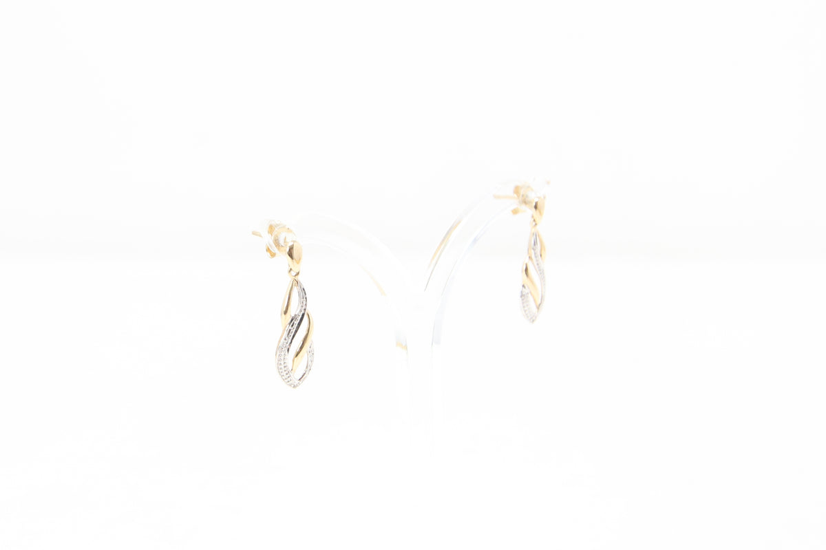 Vintage Hallmarked Solid 9ct 9k Gold Diamond Infinity Drop Stud Earrings
